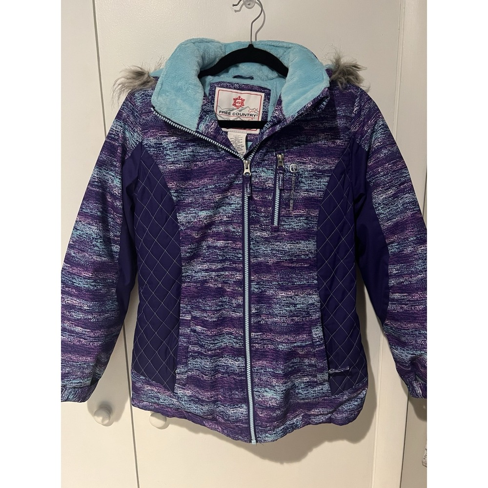 Free Country Winter Jacket Girls Faux Fur Hood Full Zip Padded Coat Size L 14/16